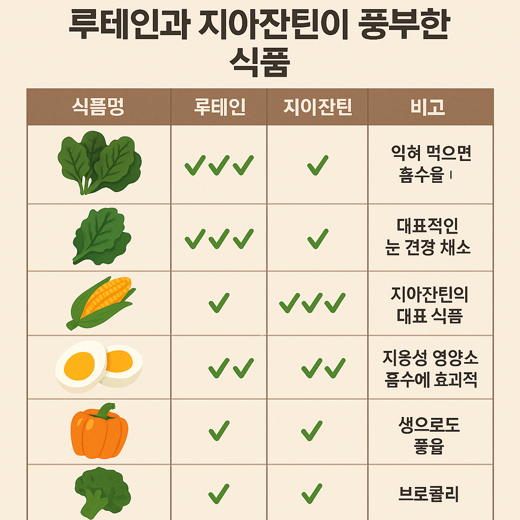 루테인과 지아잔틴이 풍부한 식품