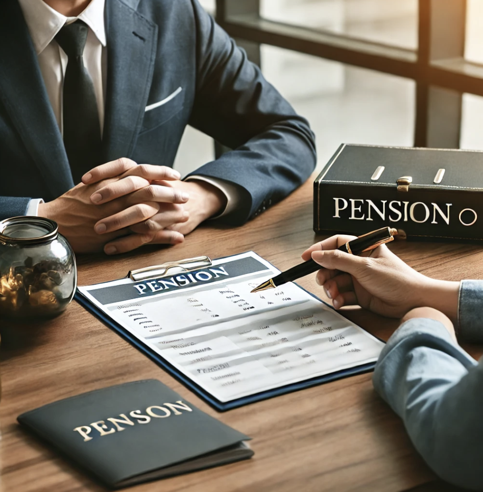 연금 청구 절차를 설명하는 장면.