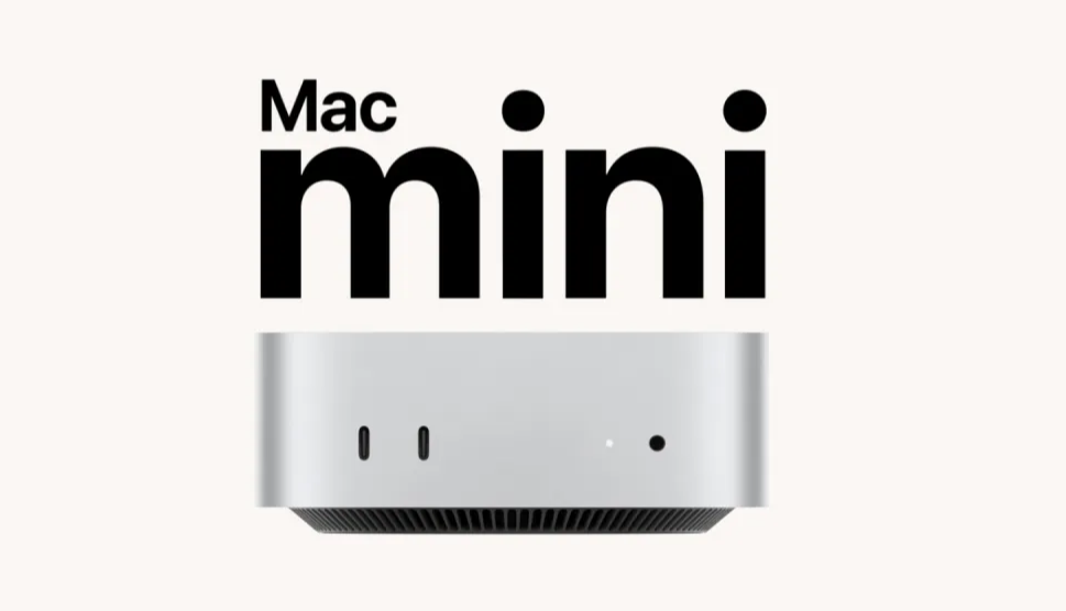 신형 Mac mini의 전면 및 측면 디자인 Apple M4 칩을 탑재한 컴팩트한 디지털 솔루션