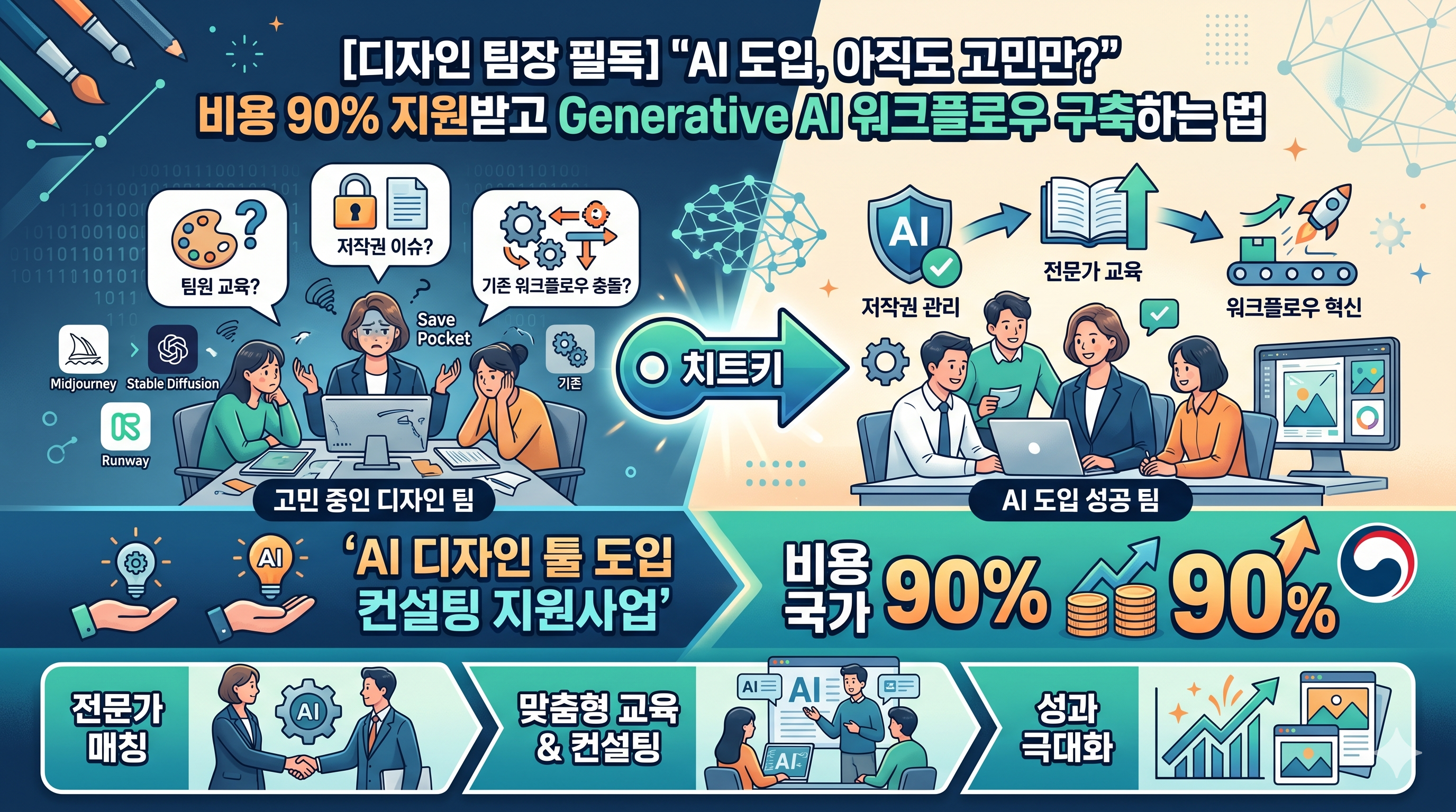 [디자인 팀장 필독] "AI 도입, 아직도 고민만?" 비용 90% 지원받고 Generative AI 워크플로우 구축하는 법