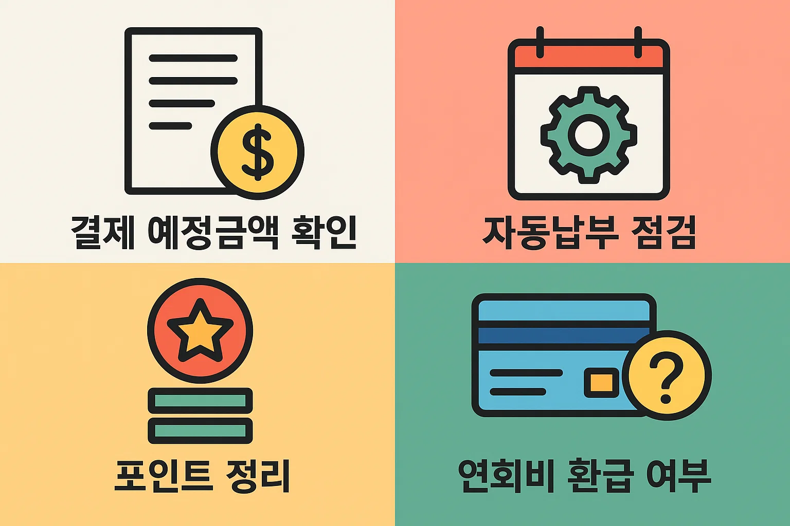 신용카드 해지 과정에서 반드시 확인해야 하는 결제 예정금액, 자동납부 항목, 포인트 정리, 연회비 환급 여부 등 신용카드 해지 탈회 판단 전에 필요한 핵심 준비 절차를 2025년 기준으로 정리한 인포그래픽