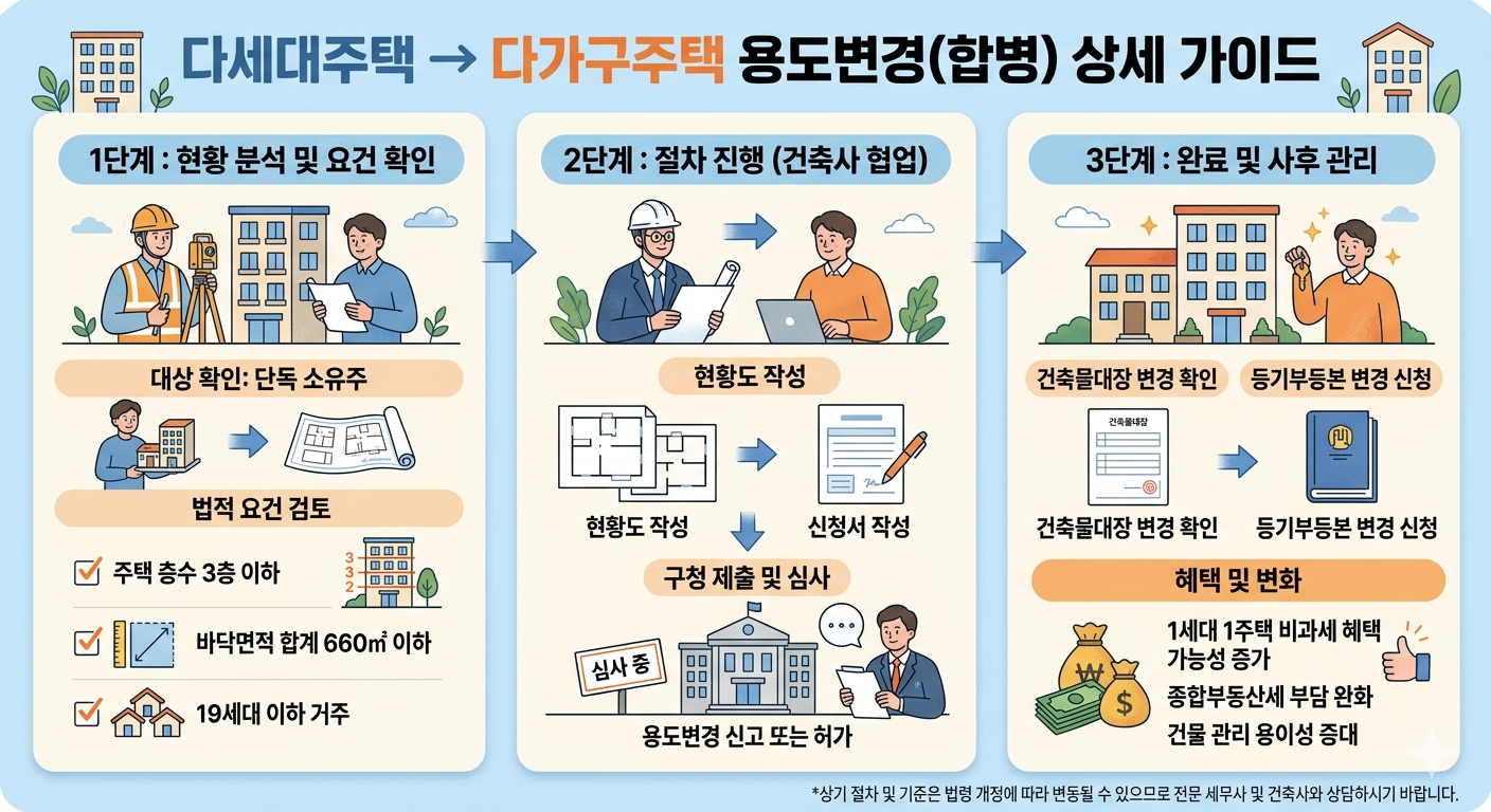 다세대 다가구 용도변경, 다주택자에서 1주택자로!! 합병 안 하면 손해 3!!