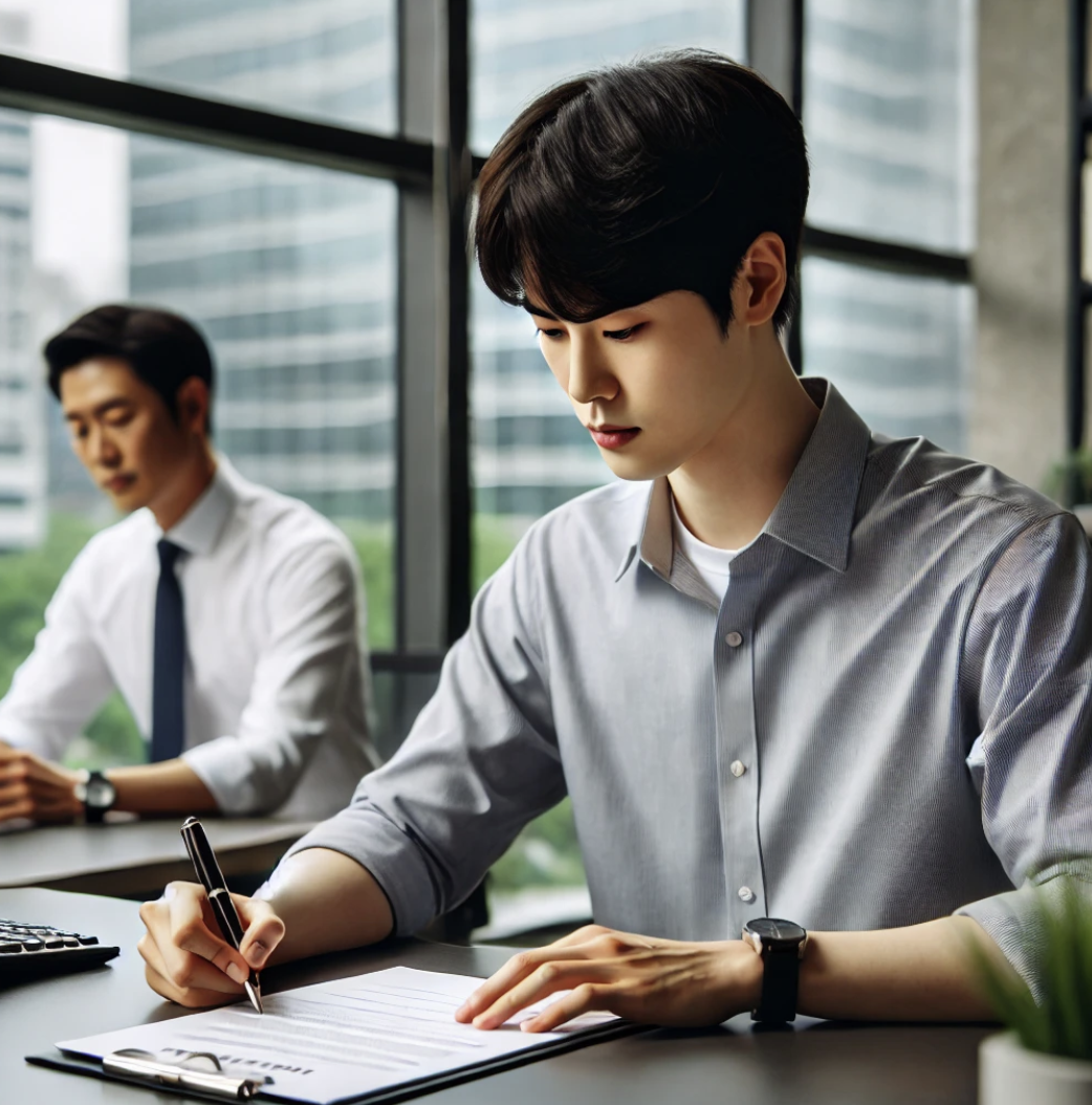 퇴직 신청서를 작성하는 직원의 모습