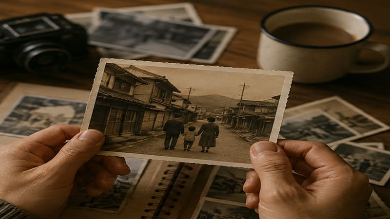 <imgsrc="old-memories.jpg"alt="오래된 가족사진을 바라보며 지나간 시간과 소중한 추억을 떠올리는 모습">