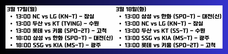 KBO 시범경기 일정