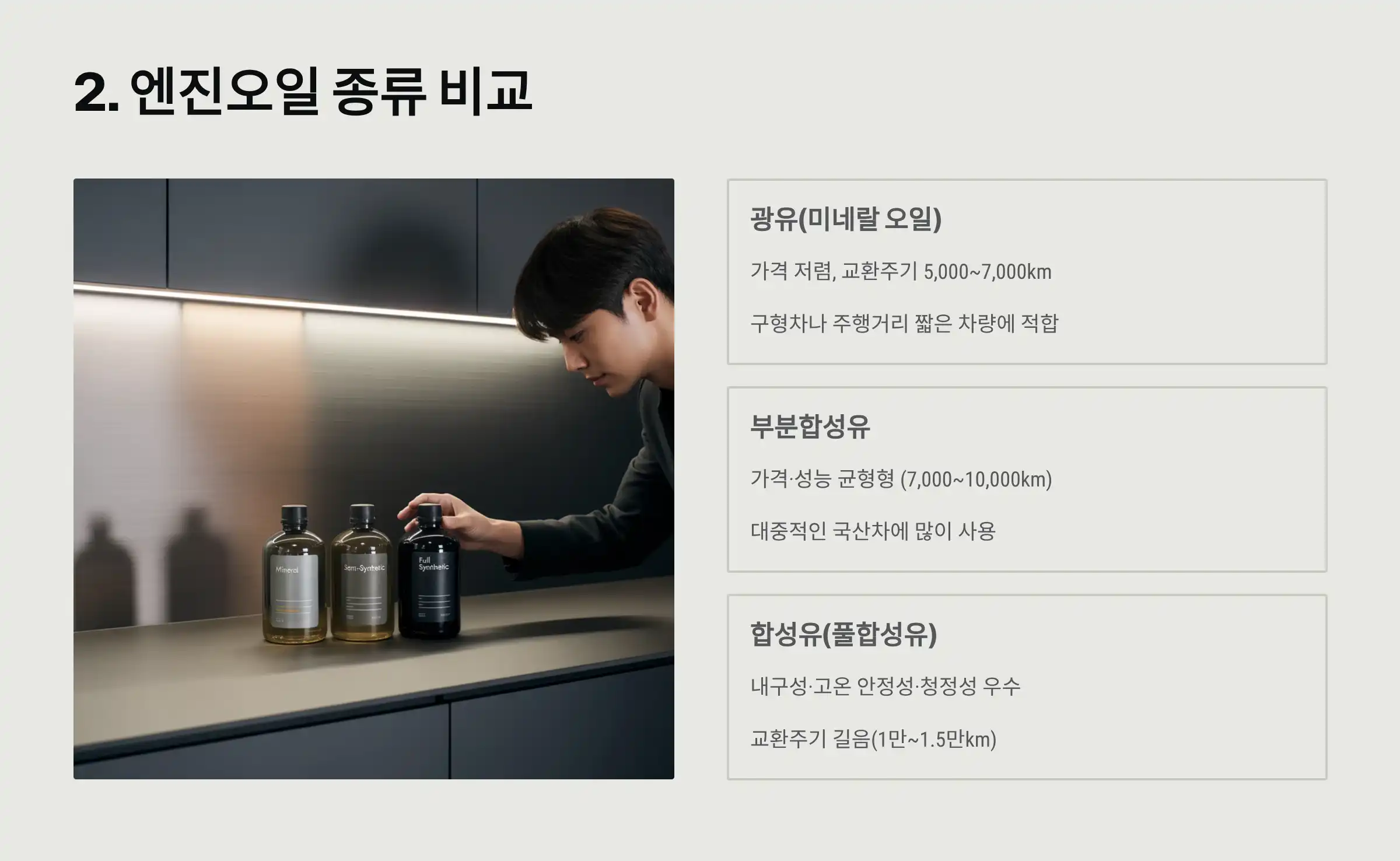 엔진오일 종류: 광유 vs 합성유 vs 부분합성유