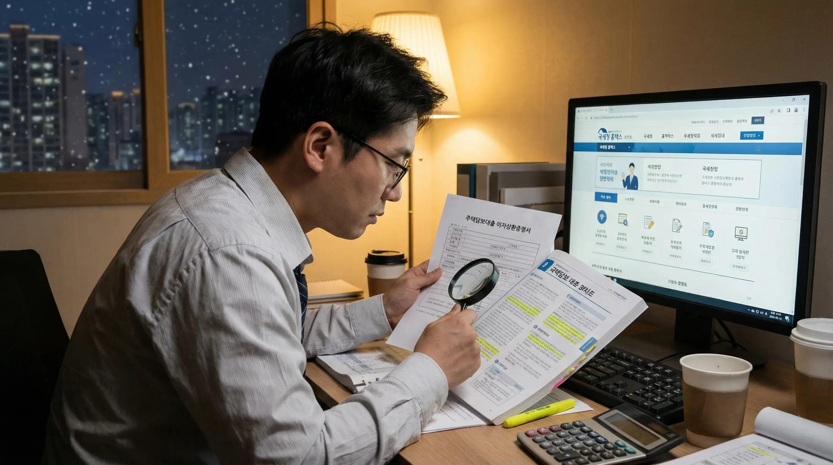 연말정산 시즌을 맞아 주택담보대출 이자 소득공제 요건을 꼼꼼히 확인하는 직장인의 모습