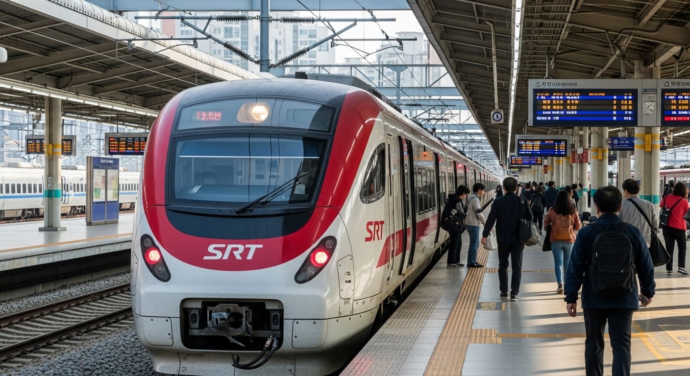 역사 승강장에 정차한 SRT 열차와 승객들