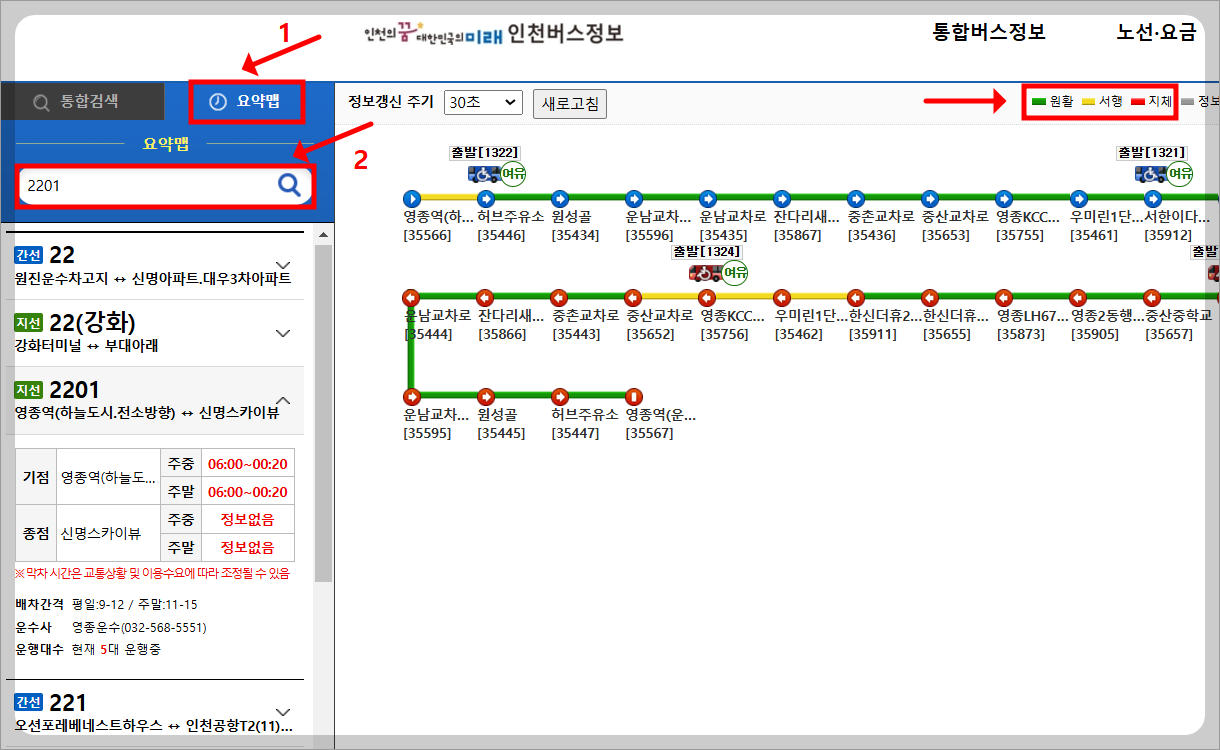 인천 버스노선 검색, 인천 버스정보 홈페이지 활용