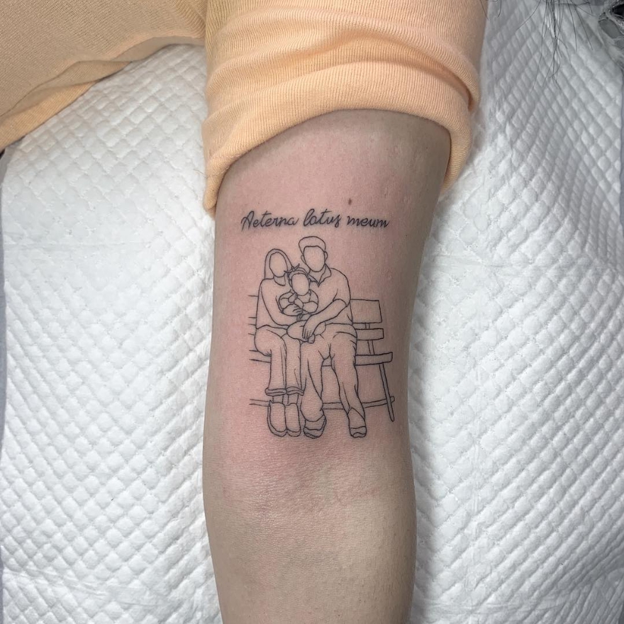 family photo, line tattoo