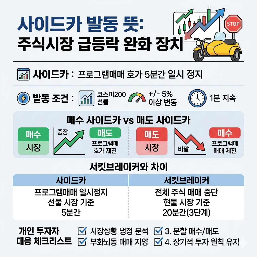 사이드카 발동 뜻｜주식시장 매수&middot;매도 사이드카 쉽게 정리 인포그래픽