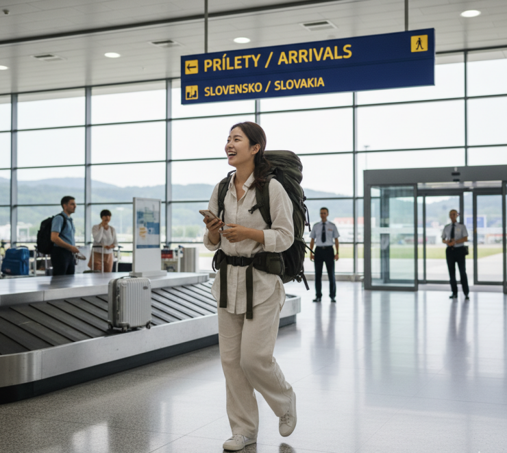 슬로바키아 브라티슬라바 공항 도착 입국 가이드 - 백팩여행자가 공항에서 짐을 찾는 모습