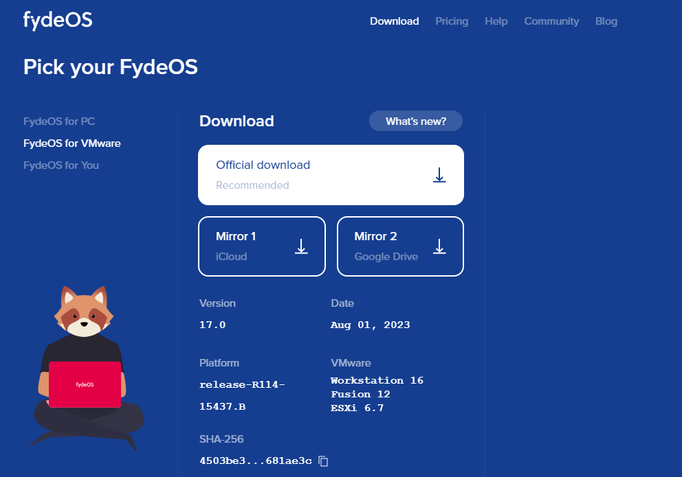 fyde os 가상머신 설치 링크