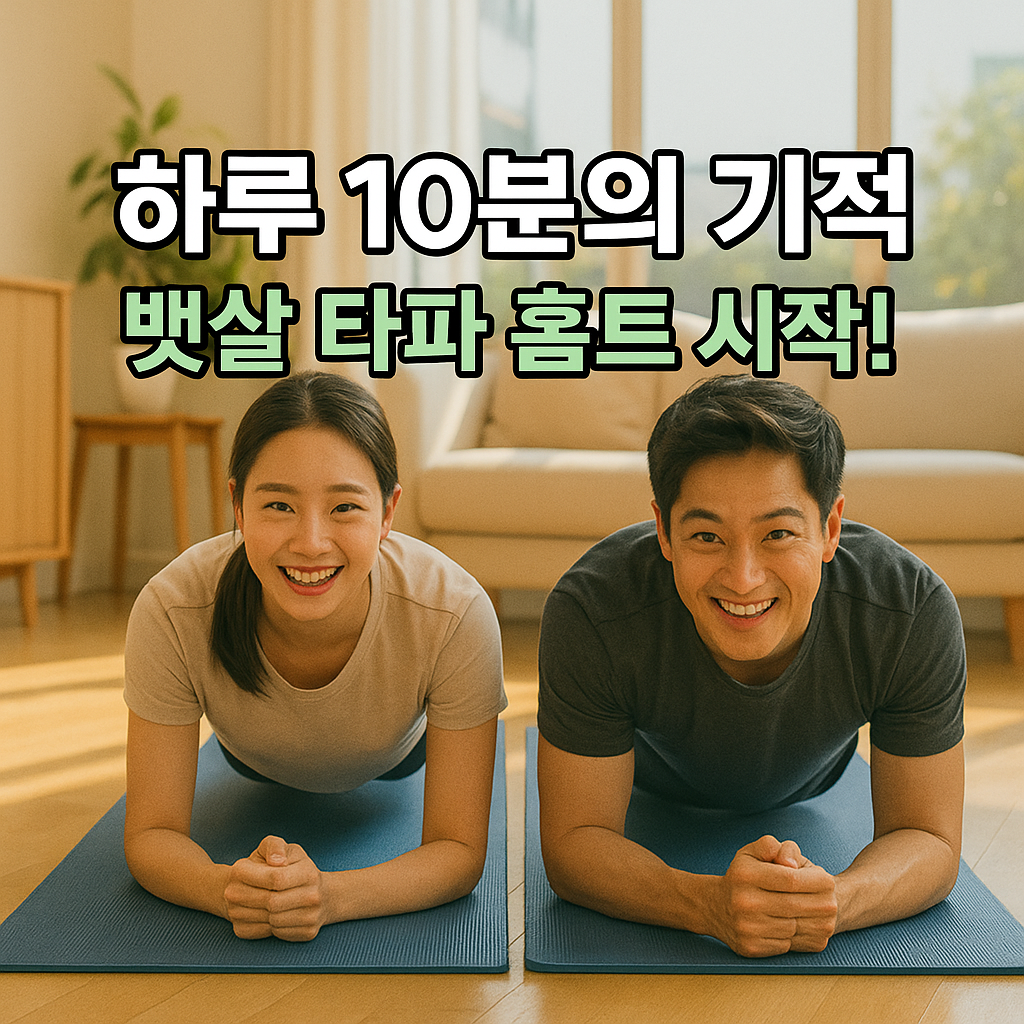 플랭크 자세로 홈트레이닝을 하는 커플
