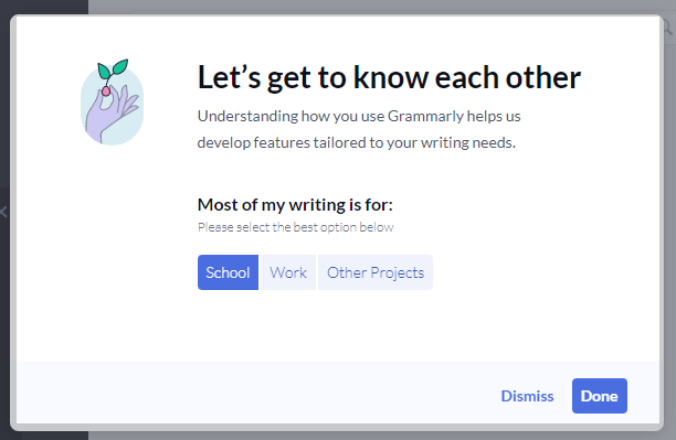 그래머리 글쓰기 목적 선택 화면 사진