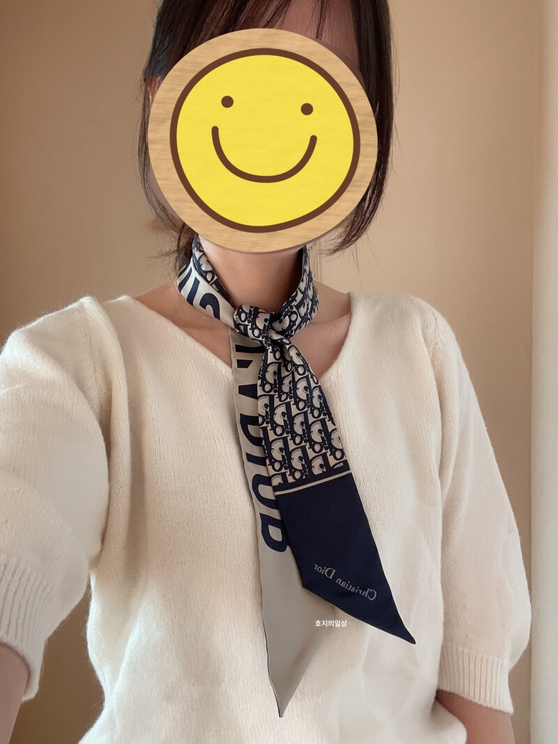 디올 30 몽테인 미차 스카프 블랙&화이트 실크 트월