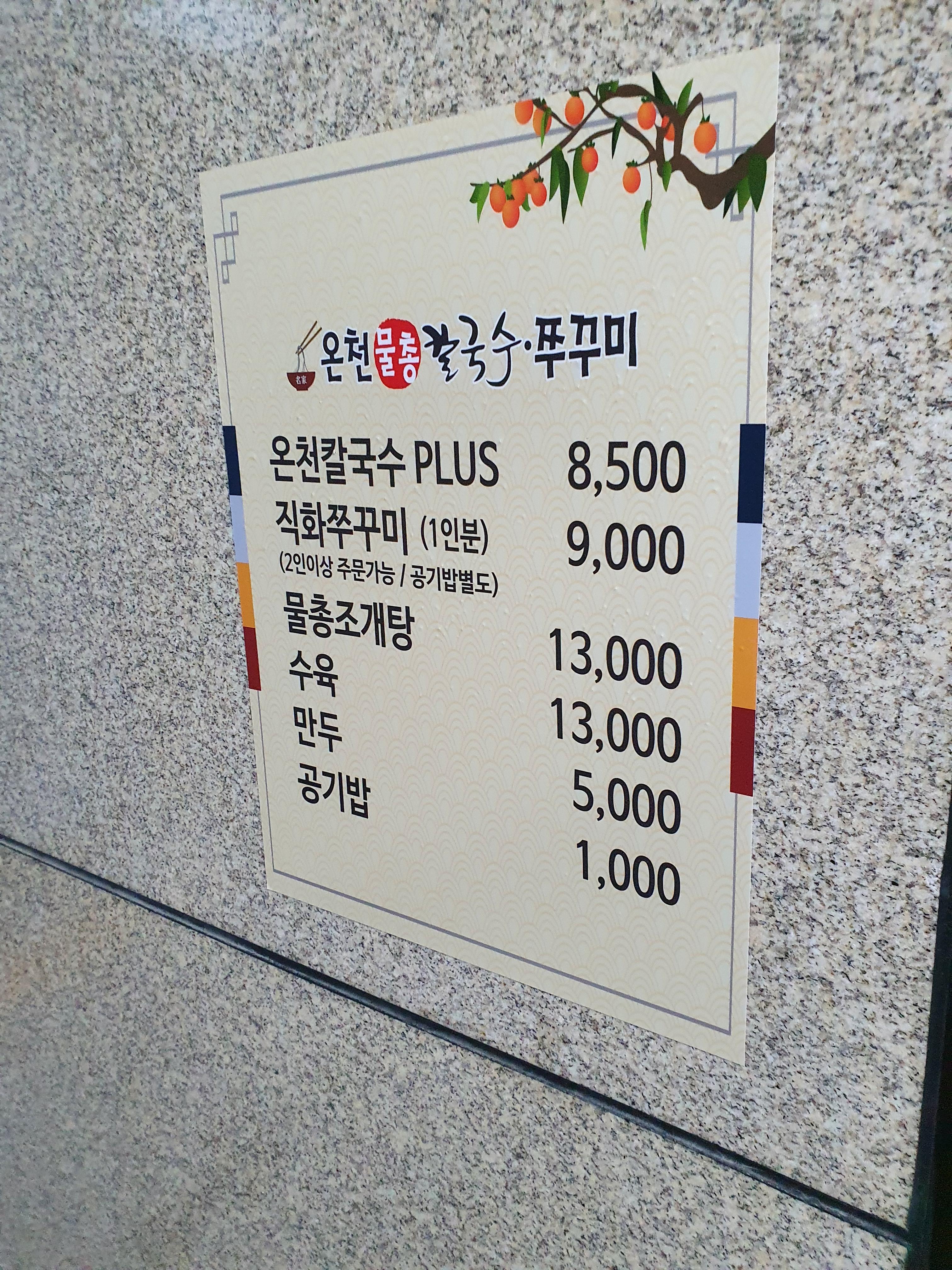 관저동 칼국수 맛집 온천 물총 칼국수와 쭈꾸미 식당 가격표