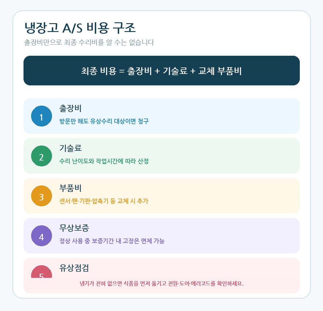냉장고 A/S 출장비 기술료 부품비 최종 수리비 구조