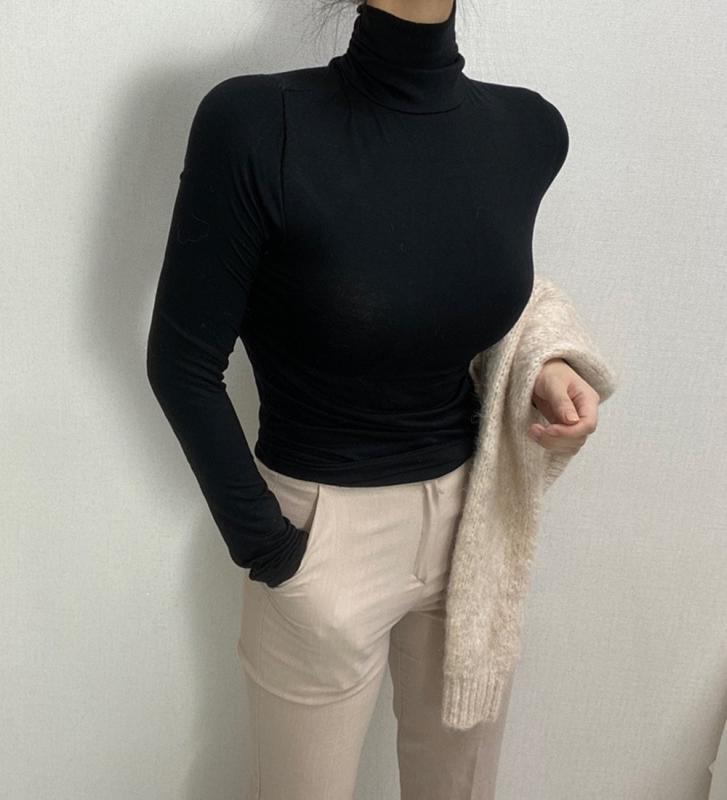 1 1 여성 목 폴라티 기모 이너 슬림