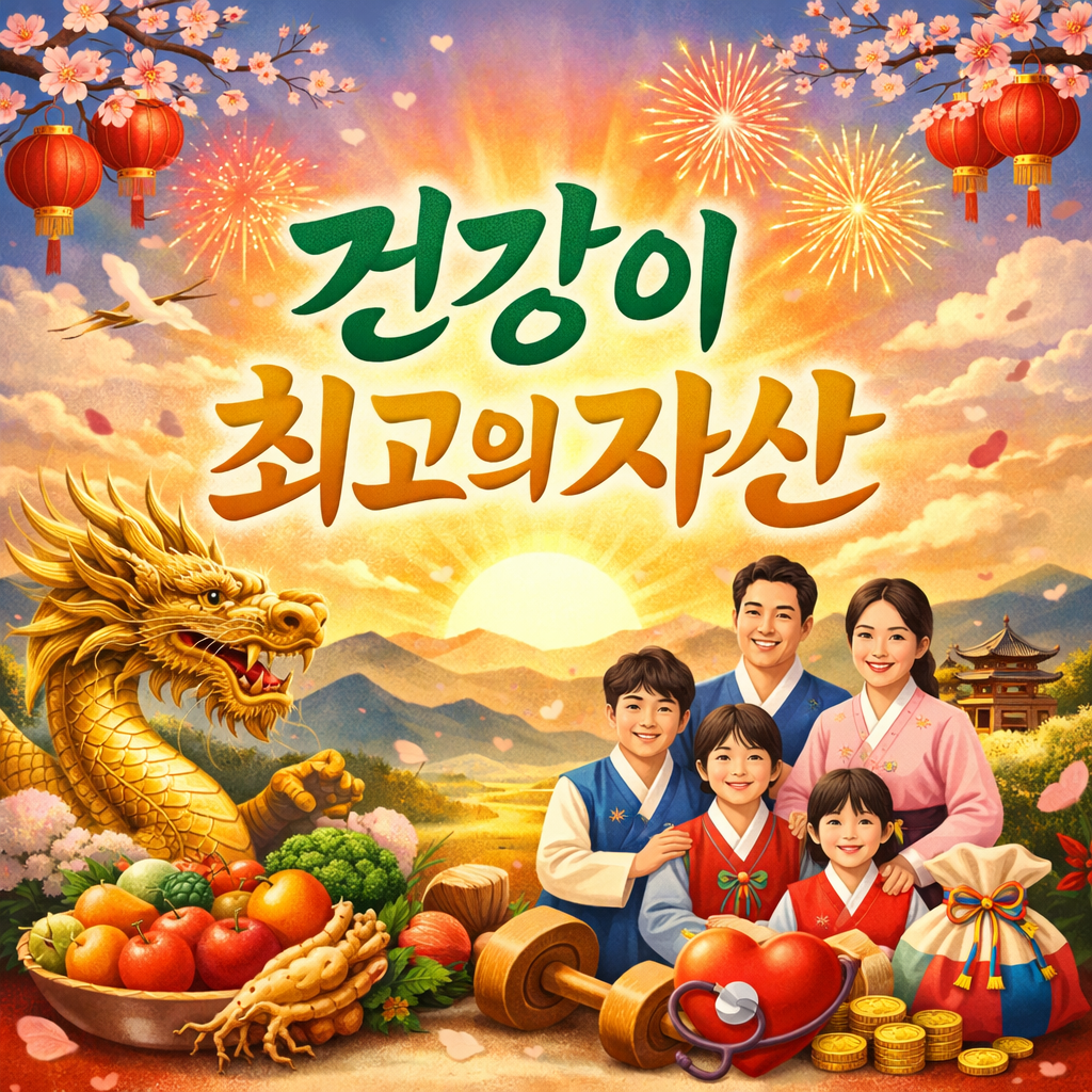 건강이 최고의 자산 문구가 들어간 2026년 새해 인사 카드 이미지 무료 다운로드