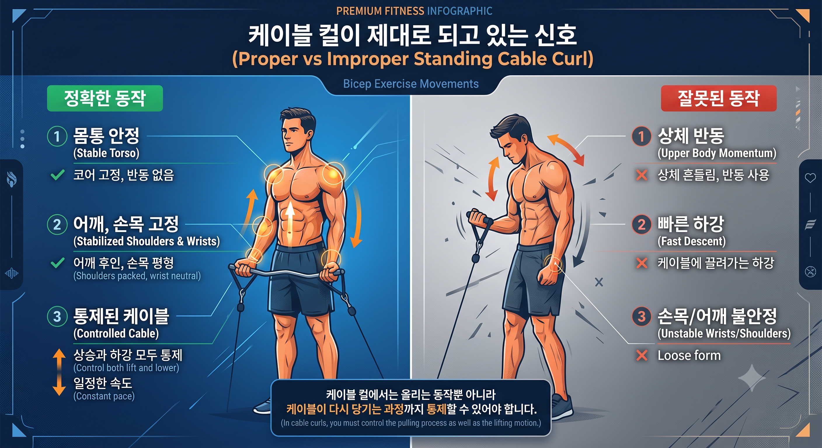 케이블 컬이 제대로 되고 있는 신호