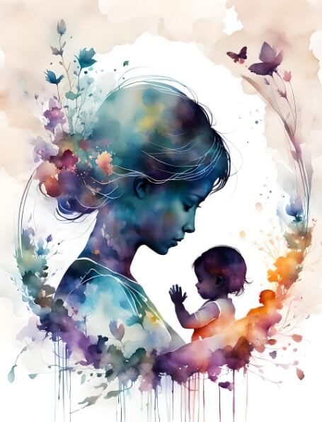 엄마가 아이를 가슴에 품고 있는 모습