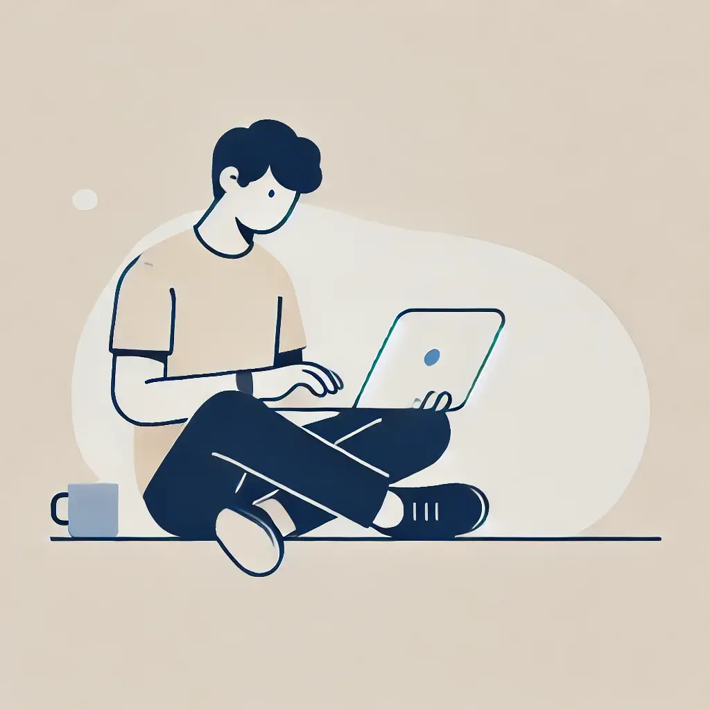 노트북으로 통장 온라인 신청을 하는 청년의 모습.