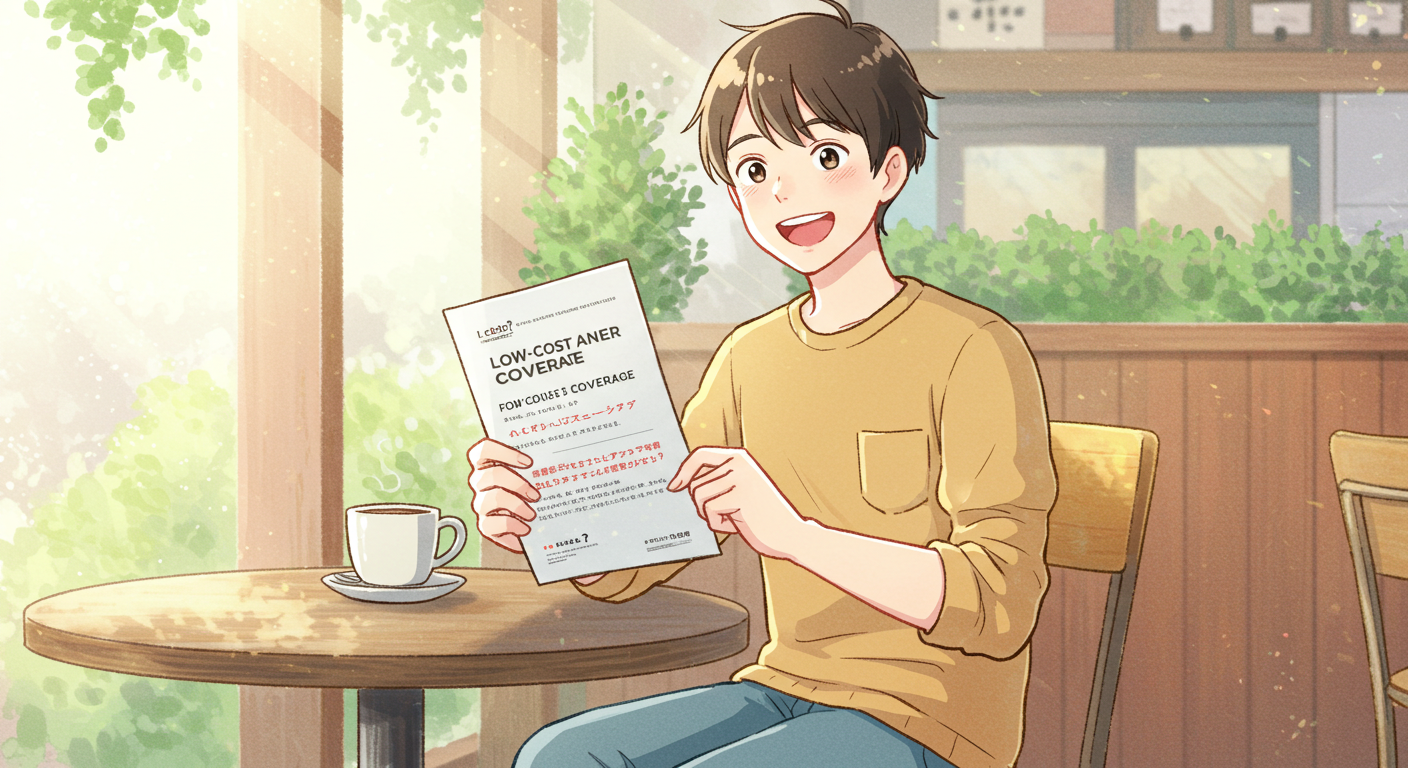 학생&middot;청년 저비용 암보험을 설명하는 청년 남성 일러스트