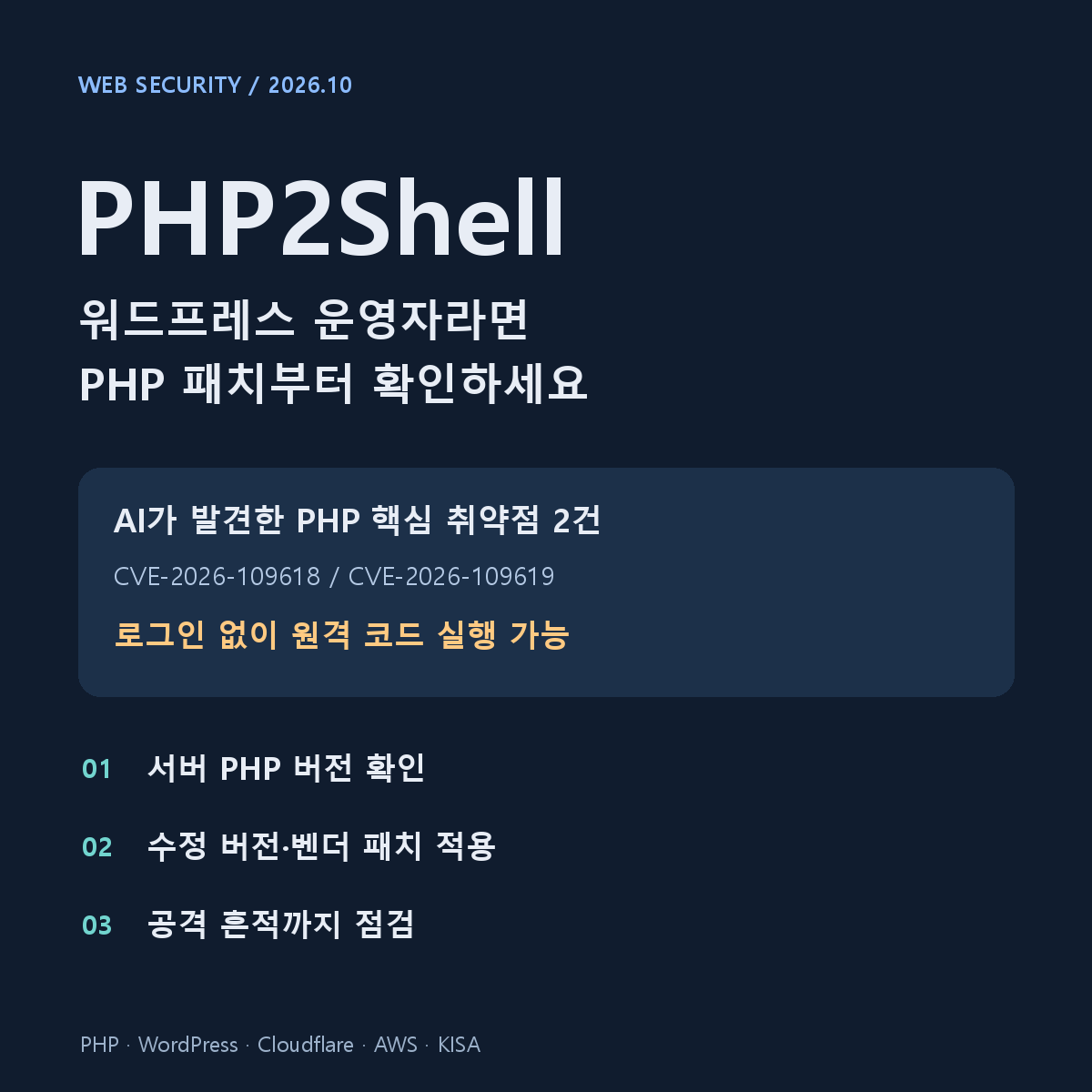 PHP2Shell 취약점과 워드프레스 운영자의 PHP 패치 확인 안내