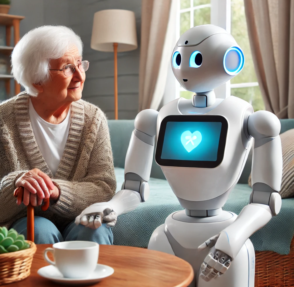 고령자 감정을 인식하고 정서적 안정감을 제공하고 있는 반려 로봇과 관련된 사진