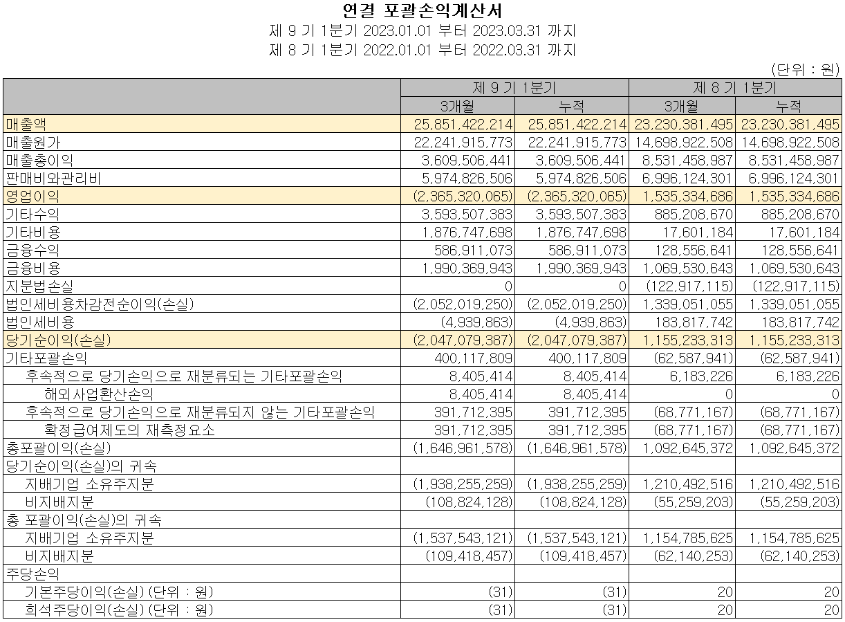 씨아이에스 - 손익계산서