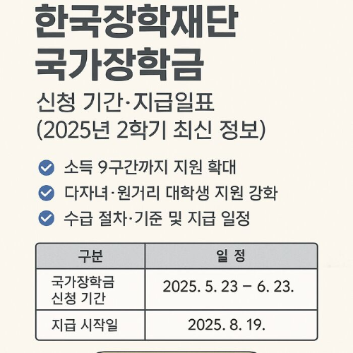 한국장학재단 국가장학금 신청 기간·지급일표 (2025년 2학기 최신 정보)