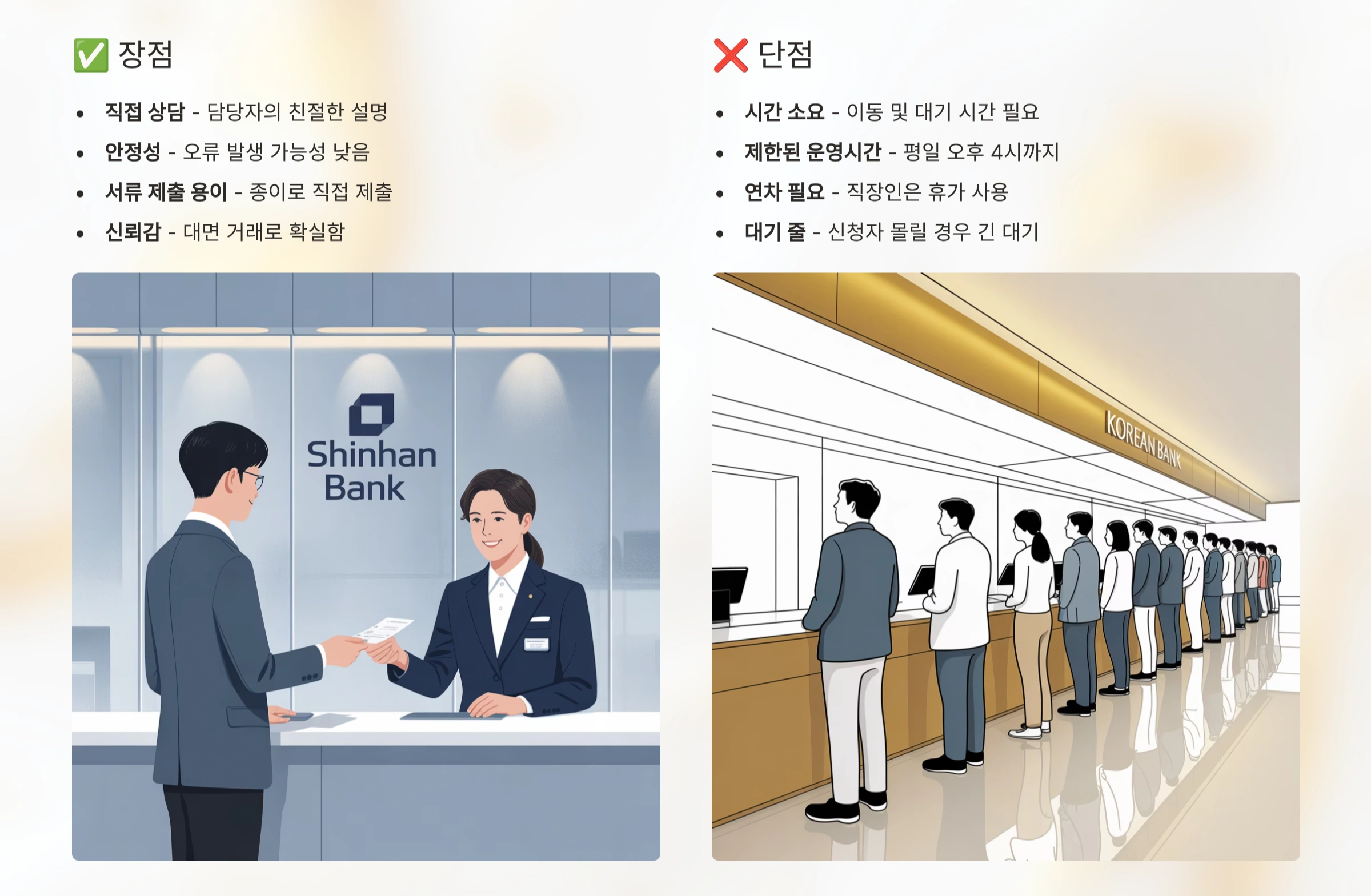 은행 창구 신청의 장단점