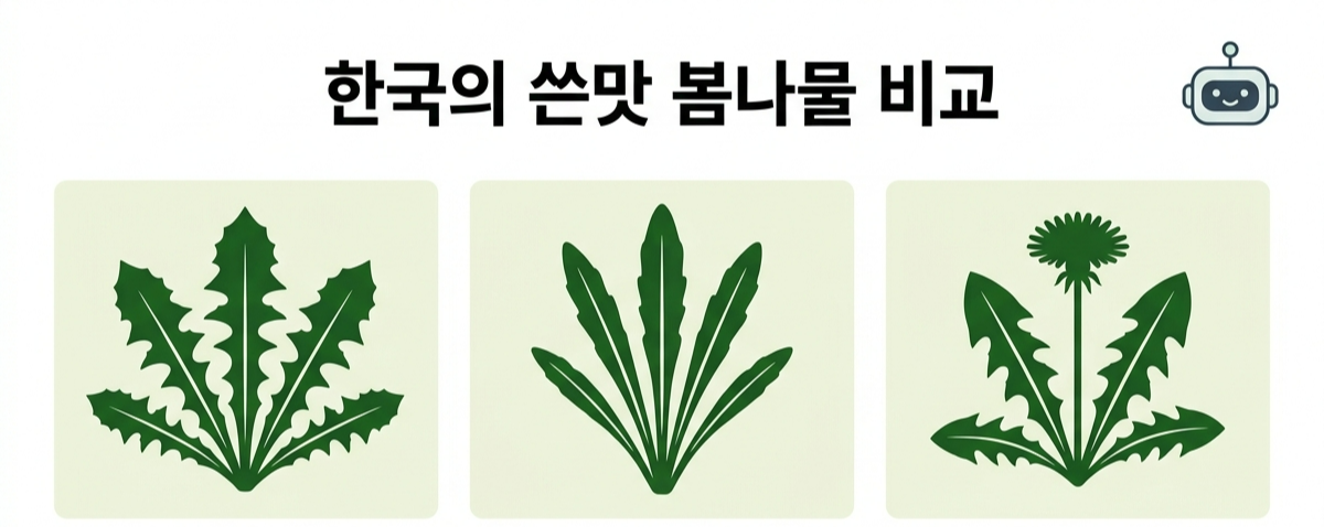 쓴나물 비교 씀바귀 고들빼기 민들레 차이