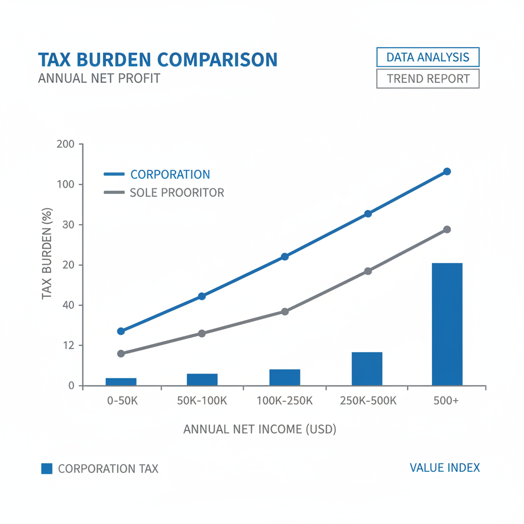 연간 순이익 구간별 개인사업자와 법인의 세부담 비교 시뮬레이션