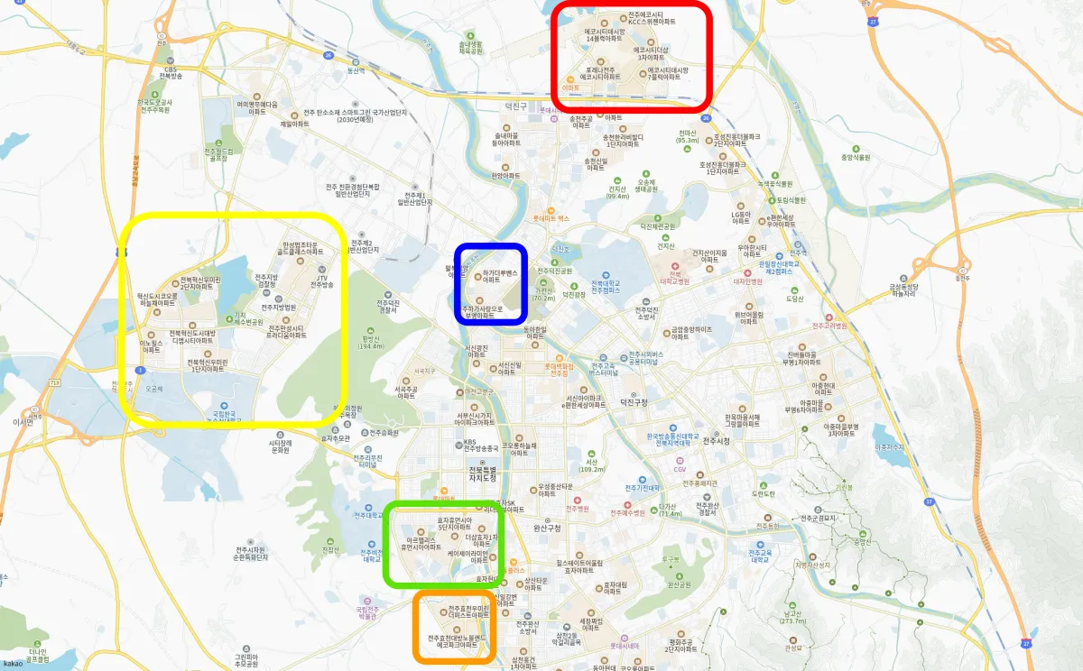 전라북도-전주시-아파트-택지지구-표식