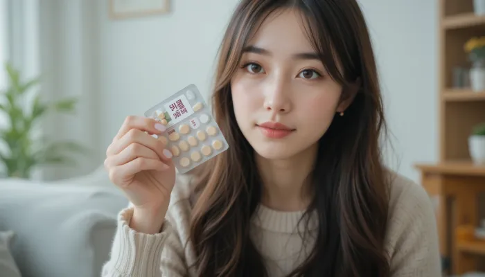 머리카락 영양제 포장을 여는 여성