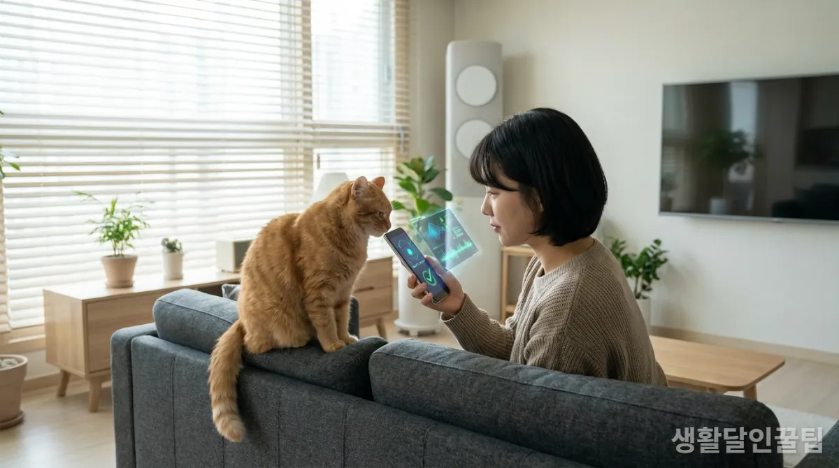 스마트폰 앱으로 반려묘의 건강을 진단하는 한국인 반려인