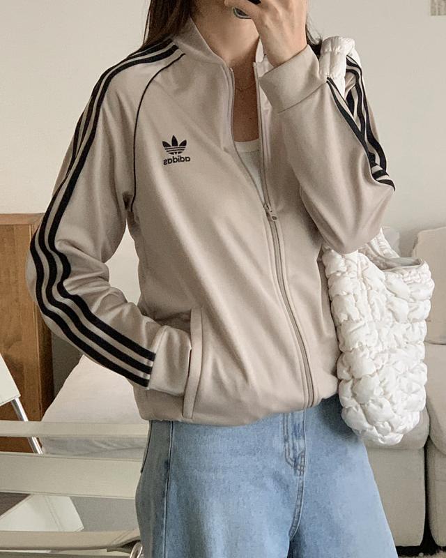 아디다스 여성 키즈 오리지널 베이지 SST 트랙 저지 집업 자켓