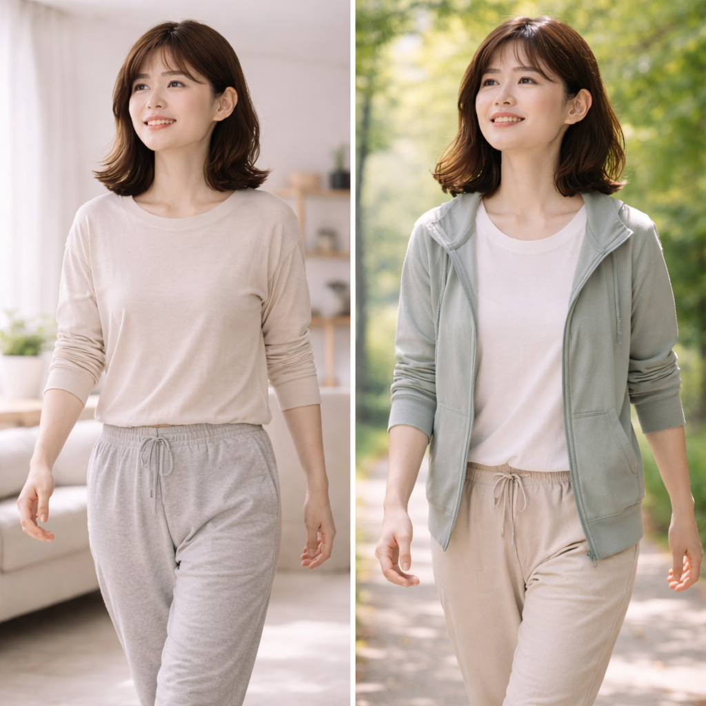 가래 배출을 돕기 위해 가볍게 걷는 모습