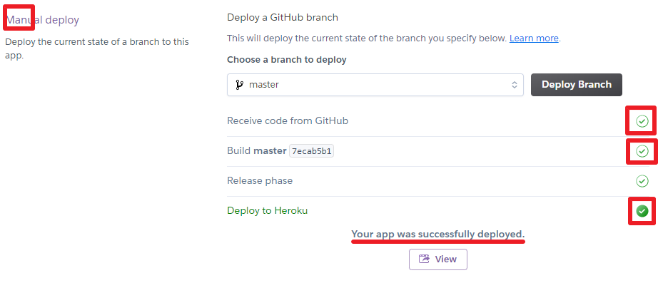 배포되면, Success 메세지가 나타난다