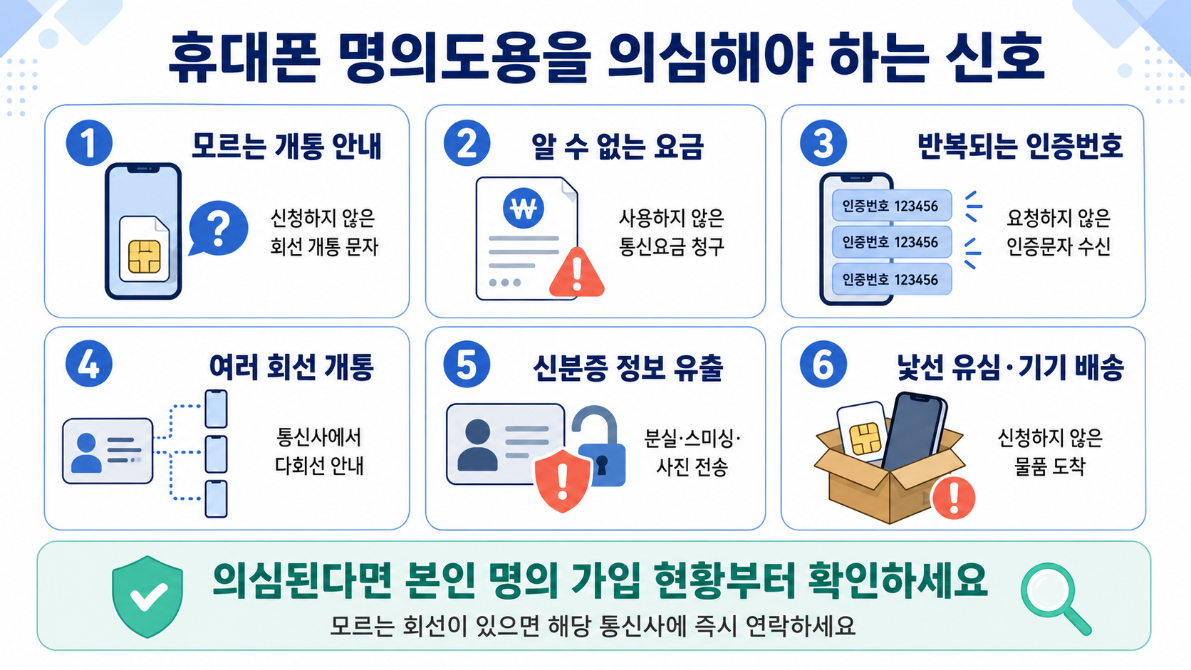 휴대폰 명의도용을 의심해야 하는 신호