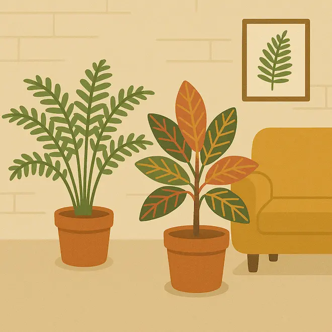 크로톤과 고사리가 있는 거실