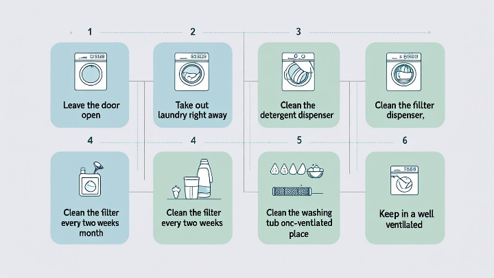 세탁기 냄새 예방을 위한 6가지 유지관리 루틴 다이어그램 – 청소 주기와 관리법