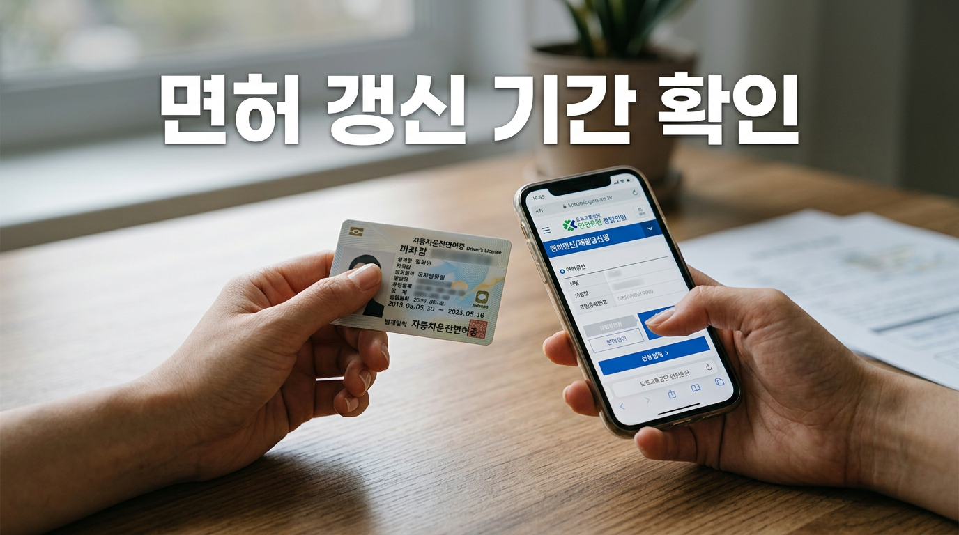 운전면허 갱신 기간을 확인하는 모습을 보여주는 사진