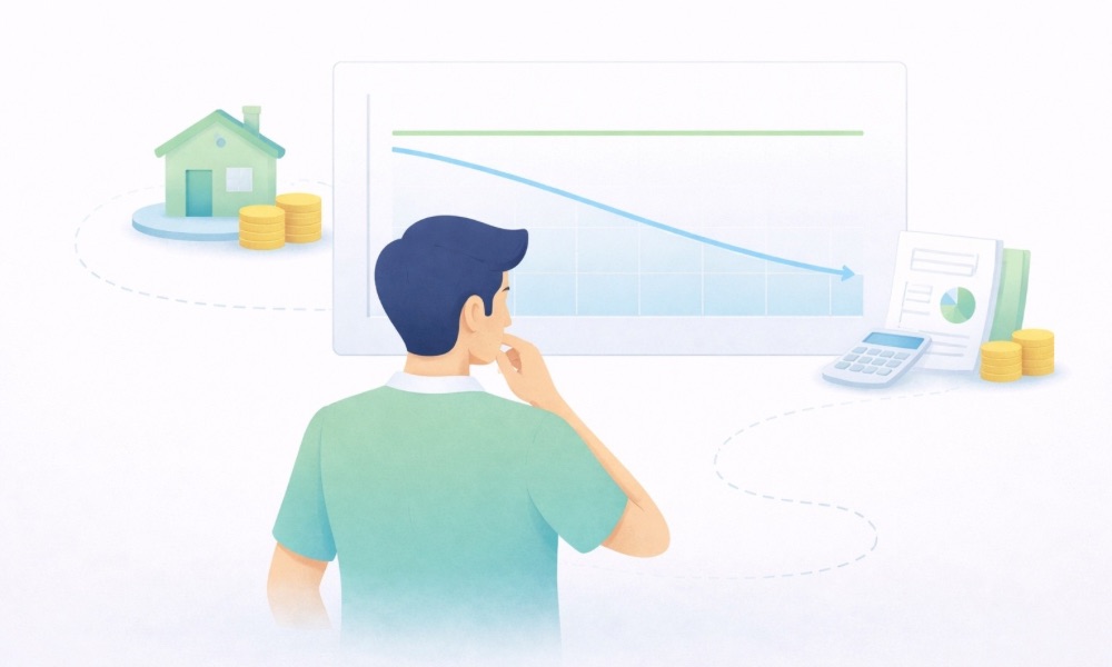 주택담보대출 상환 과정에서 원금 감소와 이자 변화 흐름을 설명하는 구조 이미지