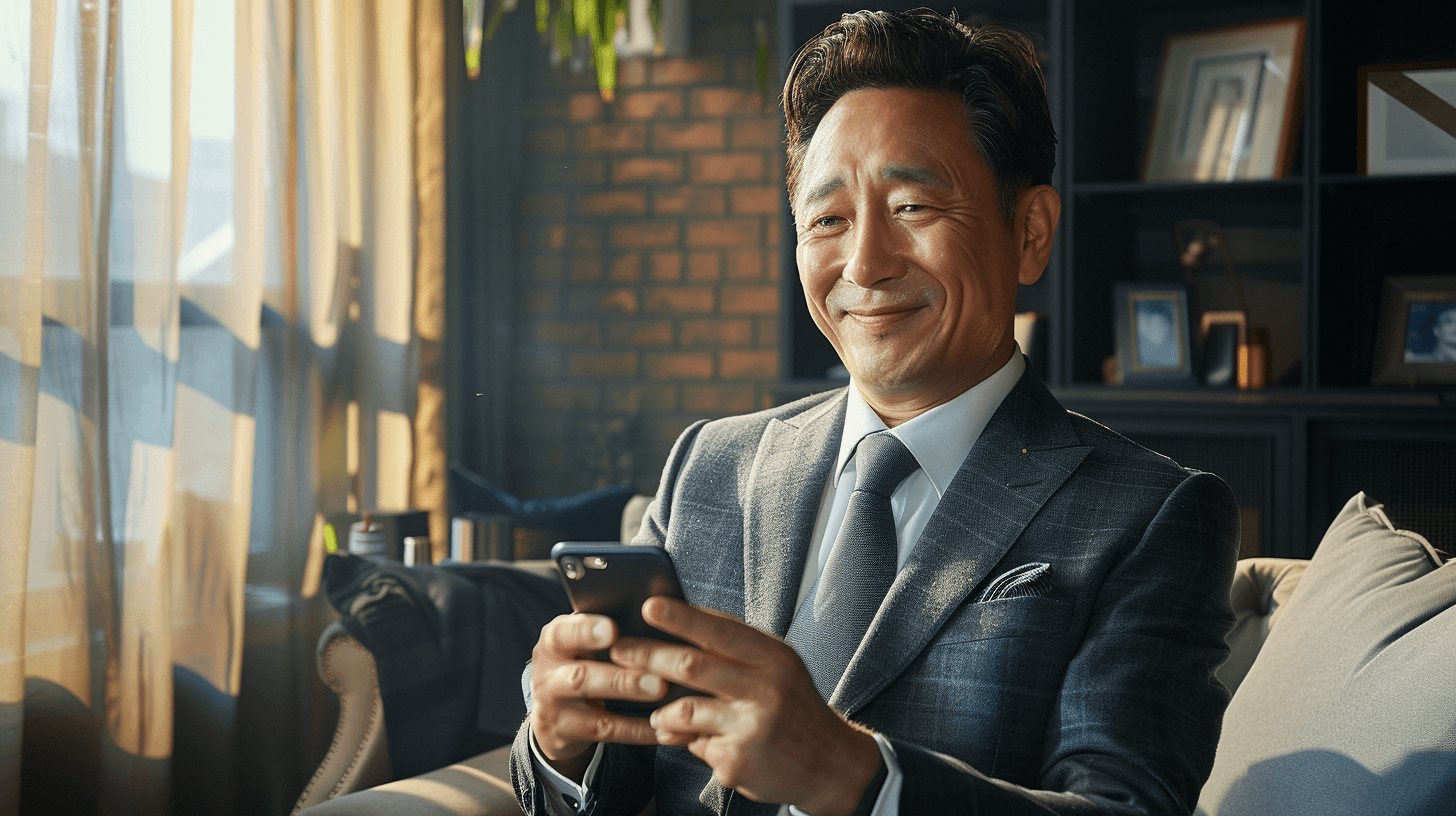 핸드폰을-보며-미소짓고-있는-남자