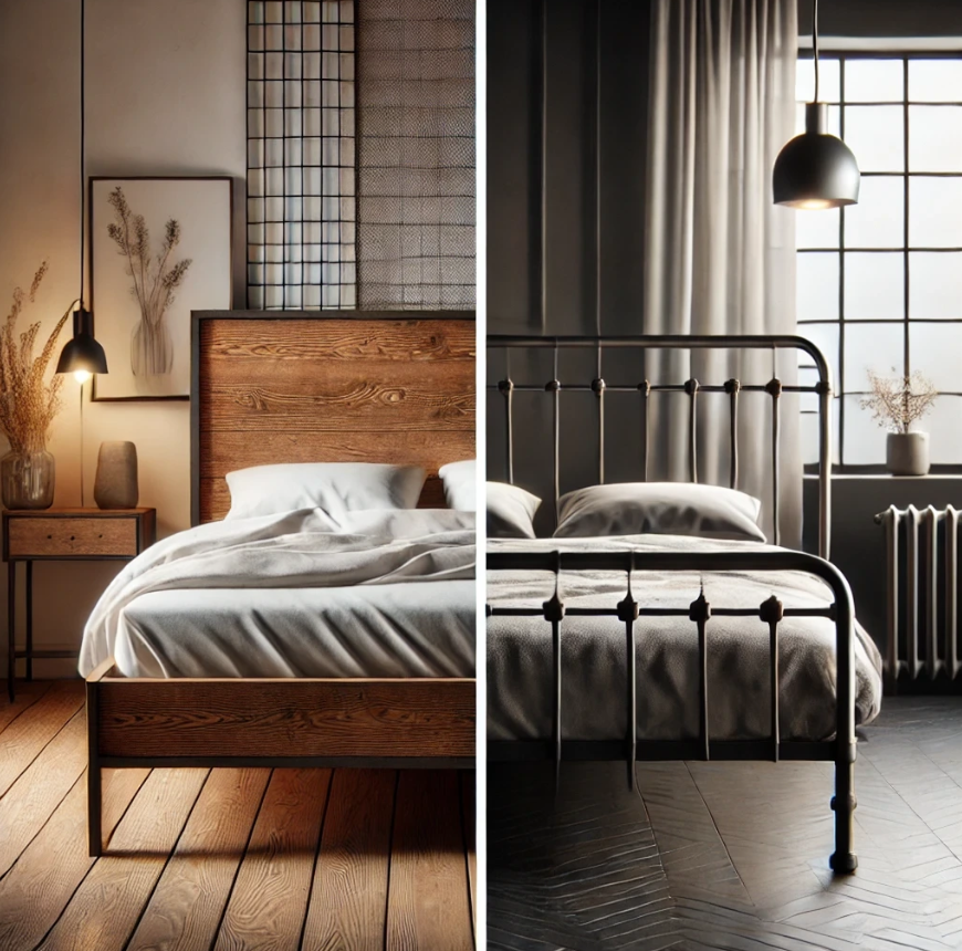 원목 가구와 철제 가구