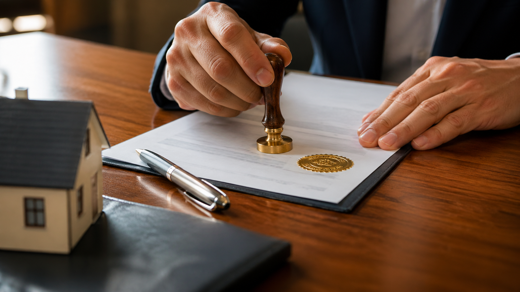 부동산 계약서에 도장을 찍는 장면