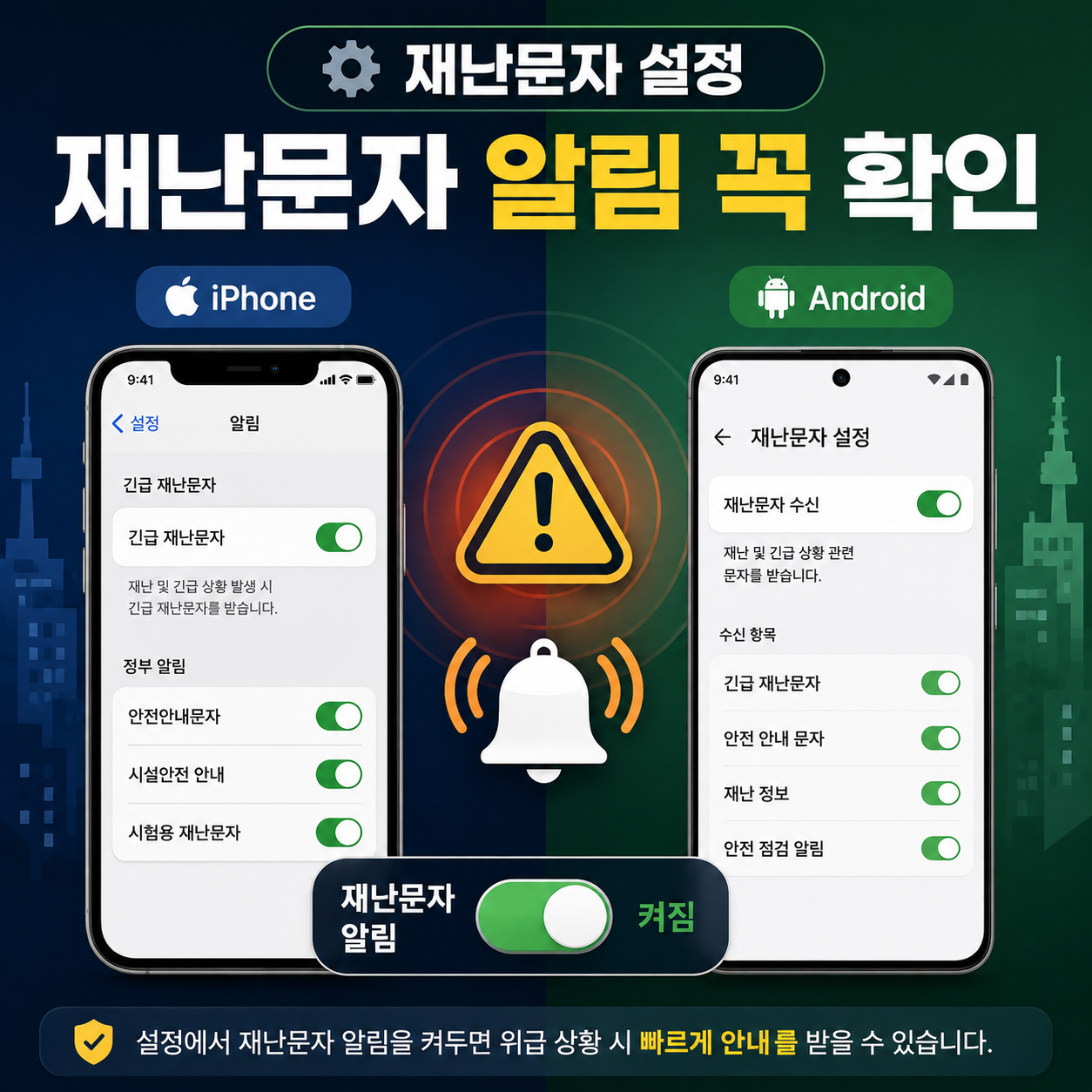 아이폰과 갤럭시에서 재난문자 알림 설정을 확인하는 방법